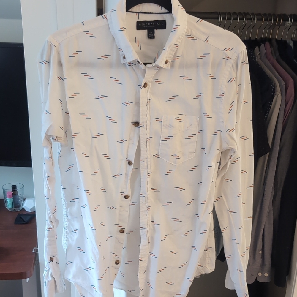 Aeropostale White Shirt with Blue and Red Accents